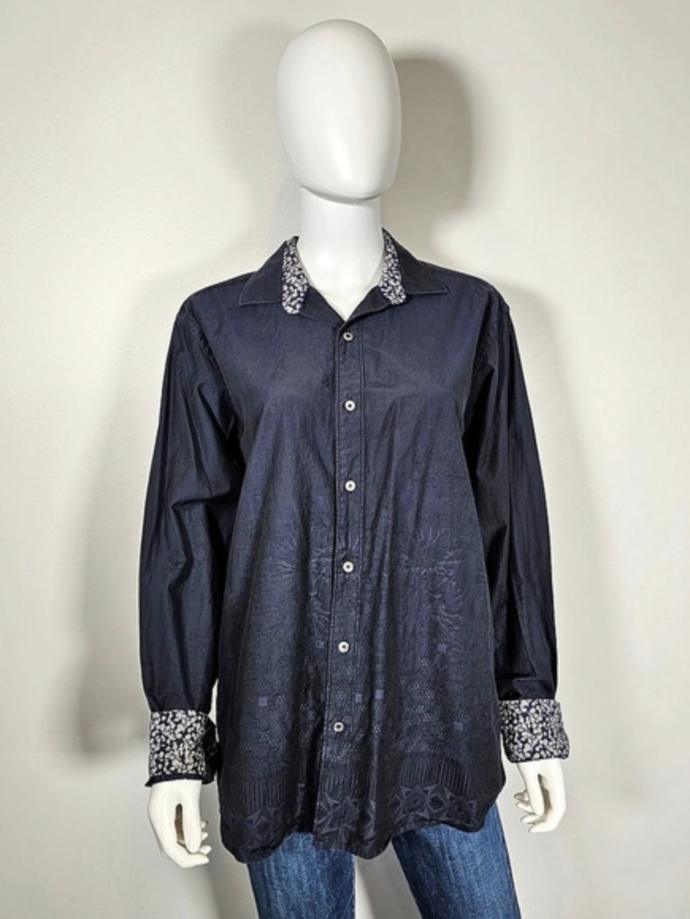 Bugatchi Classic Fit Jacquard Button Down in Dark Blue Sz M